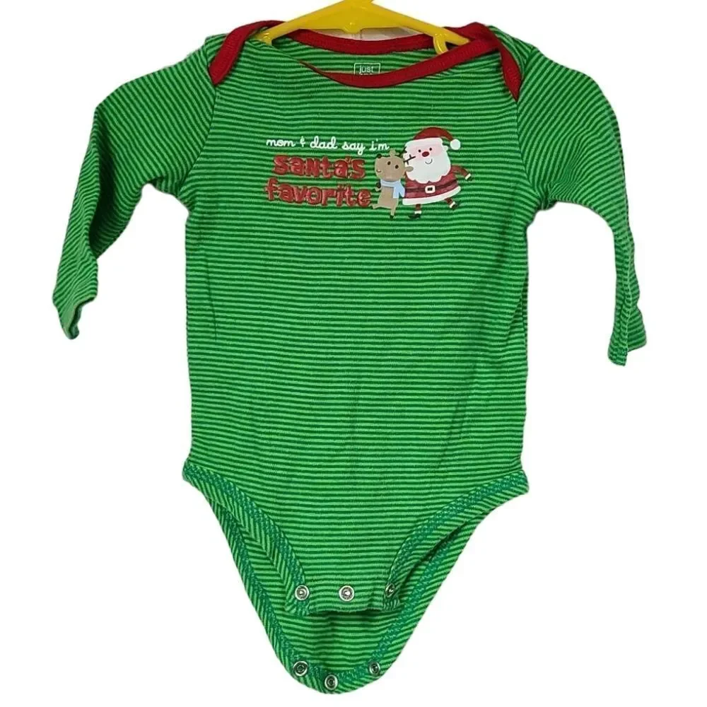 Carter's Santa's Favorite Baby Onesie Christmas Holiday Long Sleeve Stripe 6M